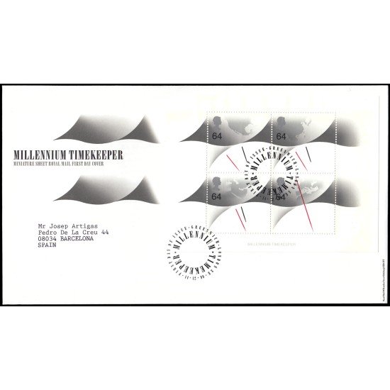 Gran Bretaña HB 8 1999 SPD FDC Cronómetro del milenio Greenwich Sobre primer día Gran Bretaña HB 8 1999 SPD FDC Cronómetro del milenio Greenwich Sobre primer día