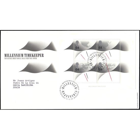 Gran Bretaña HB 8 1999 SPD FDC Cronómetro del milenio Philatelic Bureau Sobre primer día Gran Bretaña HB 8 1999 SPD FDC Cronómetro del milenio Philatelic Bureau Sobre primer día