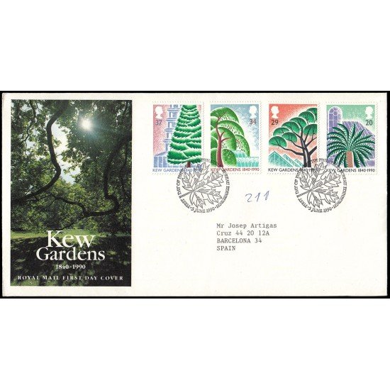 Gran Bretaña 1464/67 1990 SPD FDC Jardín botánico de Kew Philatelic Bureau Sobre primer día Gran Bretaña 1464/67 1990 SPD FDC Jardín botánico de Kew Philatelic Bureau Sobre primer día