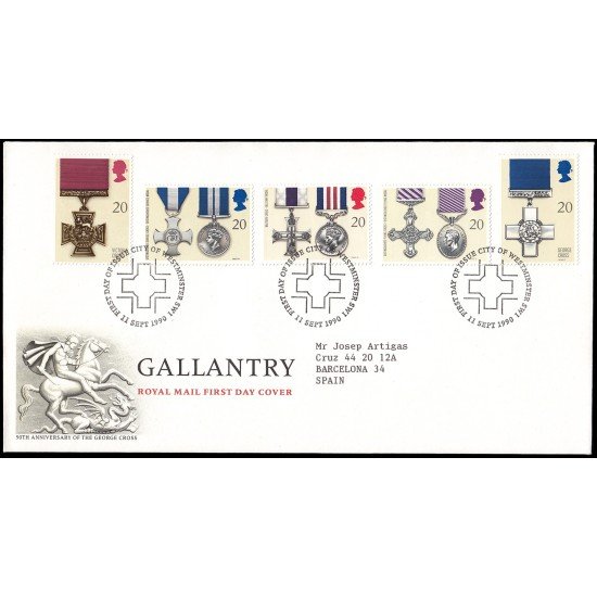 Gran Bretaña 1484/88 1990 SPD FDC Condecoraciones militares Westminster Sobre primer día Gran Bretaña 1484/88 1990 SPD FDC Condecoraciones militares Westminster Sobre primer día
