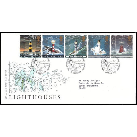 Gran Bretaña 2031/35 1998 SPD FDC Arquitectura Faros Philatelic Bureau Sobre primer día