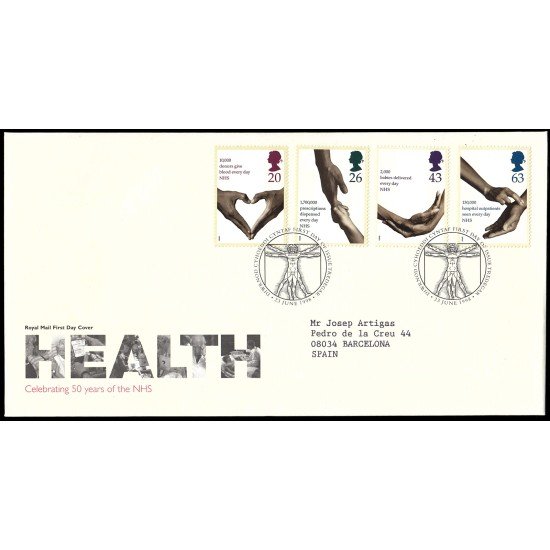 Gran Bretaña 2043/46 1998 SPD FDC 50 aniv. Servicio nacional de salud Tredegar Sobre primer día Gran Bretaña 2043/46 1998 SPD FDC 50 aniv. Servicio nacional de salud Tredegar Sobre primer día