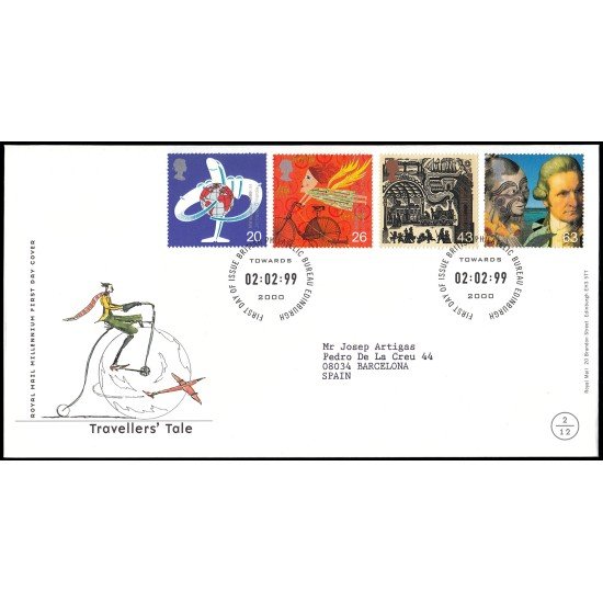 Gran Bretaña 2070/73 1999 SPD FDC Millennium Serie  2 Viajeros Philatelic Bureau Sobre primer día