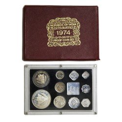 India Estuche Oficial de Monedas Proof de la India de 1974 con 50 Rupias Proof de Plata y 10 Rupias Proof