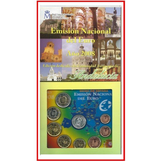 España Spain 2008  Cartera Oficical Euros € Serie Autonomías Andalucía+  medalla