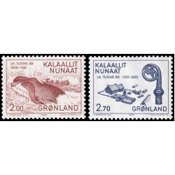 Groenlandia 126/27 1982 1000 años de Colonización de Groenlandia Sede del obispo y báculo del obispo Smyrill MNH