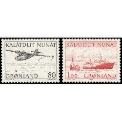 Groenlandia 86/87 1976 Transporte postal Barco y avión MNH Groenlandia 86/87 1976 Transporte postal Barco y avión MNH