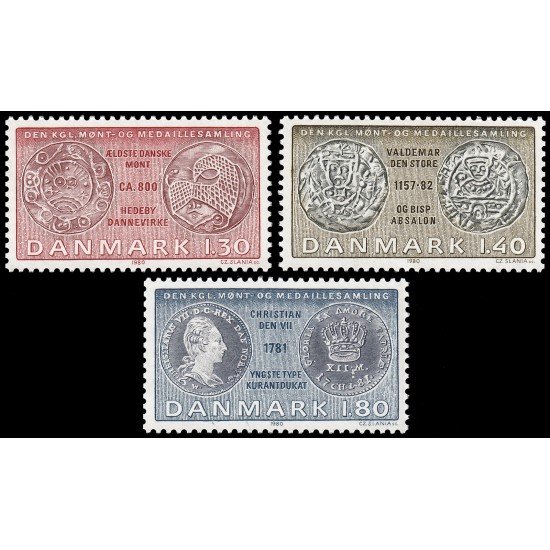 Dinamarca Denmark 713/15 1980 Colección Real de medallas y monedas del Museo Nacional MNH Dinamarca Denmark 713/15 1980 Colección Real de medallas y monedas del Museo Nacional MNH