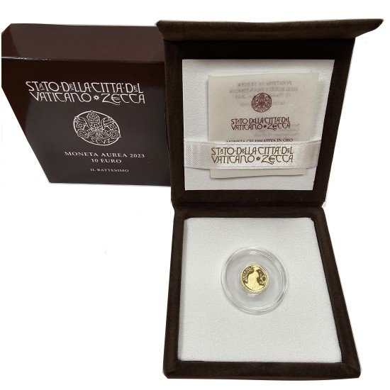 Vaticano 2023 Cartera Oficial Estuche Moneda 10€ euros Oro Proof El Bautismo Vaticano 2023 Cartera Oficial Estuche Moneda 10€ euros Oro Proof El Bautismo