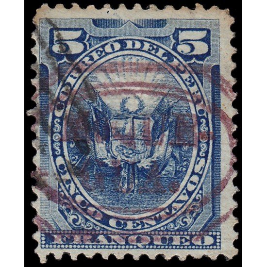 Perú Moquegua 8 1884 Sellos de Perú de 1874-84 con sobrecarga carmín Usado Perú Moquegua 8 1884 Sellos de Perú de 1874-84 con sobrecarga carmín Usado