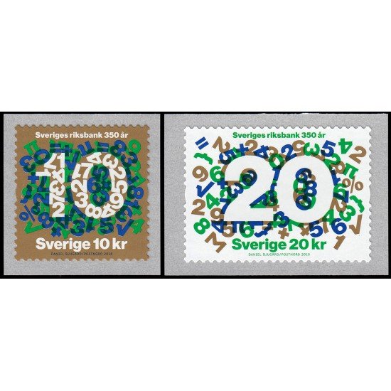 Suecia Sweden 3194/95 2018 350 años del Banco de Suecia Autoadhesivos