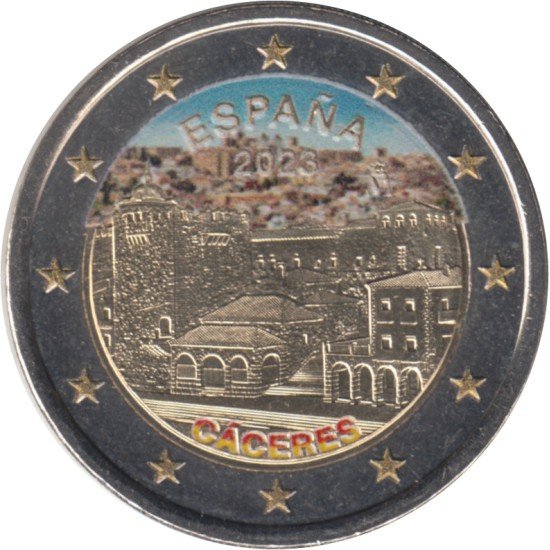 España 2023 2€ euros conm.Color2 Patrimonio Mundial Ciudad Vieja Cáceres