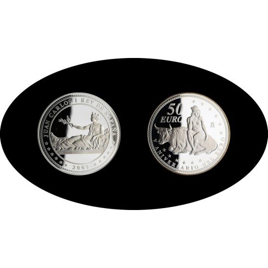 España Spain  2007 50€ Juan Carlos I Circulación del euro Cinquentin Plata Ag