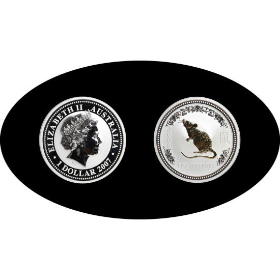 Australia 1 OZ onza 2007 Año de la rata Year of the mouse 2008 Plata dorada 1$ Plata Ag
