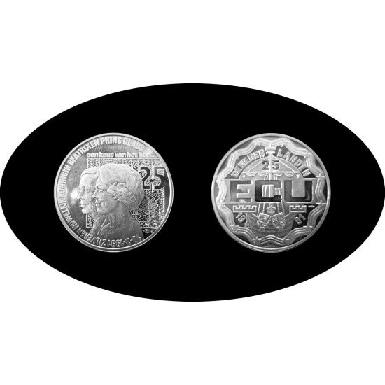 Países Bajos 1991 25 Ecu Beatriz 25 aniversario de boda Plata Ag Países Bajos 1991 25 Ecu Beatriz 25 aniversario de boda Plata Ag