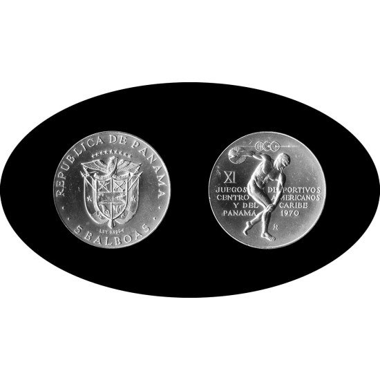 Panamá 1970 5 Balboas XI Juegos Centroamericanos y del Caribe Plata Ag Panamá 1970 5 Balboas XI Juegos Centroamericanos y del Caribe Plata Ag