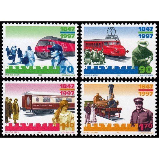 Suiza Switzerland 1529/32 1997 150 aniv. del ferrocarril en Suiza MNH Suiza Switzerland 1529/32 1997 150 aniv. del ferrocarril en Suiza MNH