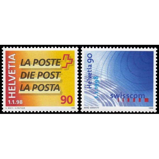 Suiza Switzerland 1561/62 1998 División del PTT suizo MNH Suiza Switzerland 1561/62 1998 División del PTT suizo MNH