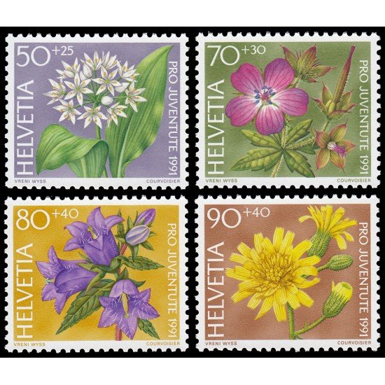 Suiza Switzerland 1383/86 1991 Pro juventud Flores del bosque MNH