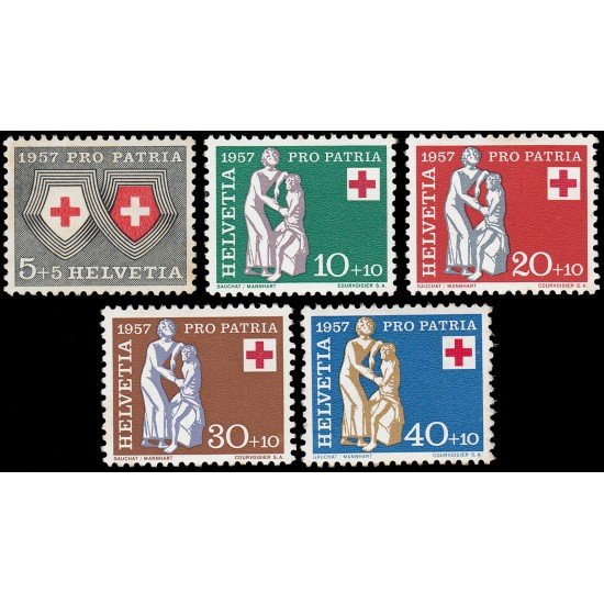 Suiza Switzerland 590/94 1957 Pro patria Persona necesitada y asistente, Cruz Roja MH Suiza Switzerland 590/94 1957 Pro patria Persona necesitada y asistente, Cruz Roja MH