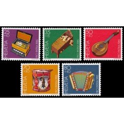 Suiza Switzerland 1225/29 1985 Pro patria Instrumentos de música populares MNH Suiza Switzerland 1225/29 1985 Pro patria Instrumentos de música populares MNH