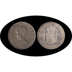España 5 Pesetas Plata Duro 1889 *89 MP M Alfonso XIII España 5 Pesetas Plata Duro 1889 *89 MP M Alfonso XIII