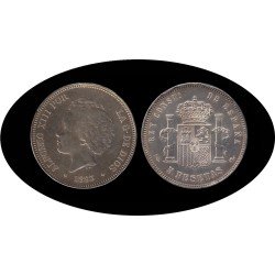 España 5 Pesetas Plata Duro 1893 *93 PG L Alfonso XIII España 5 Pesetas Plata Duro 1893 *93 PG L Alfonso XIII