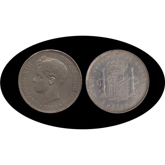 España 5 Pesetas Plata Duro 1896 *96 PG V Alfonso XIII España 5 Pesetas Plata Duro 1896 *96 PG V Alfonso XIII