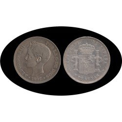 España 5 Pesetas Plata Duro 1897 *97 SG V Alfonso XIII España 5 Pesetas Plata Duro 1897 *97 SG V Alfonso XIII