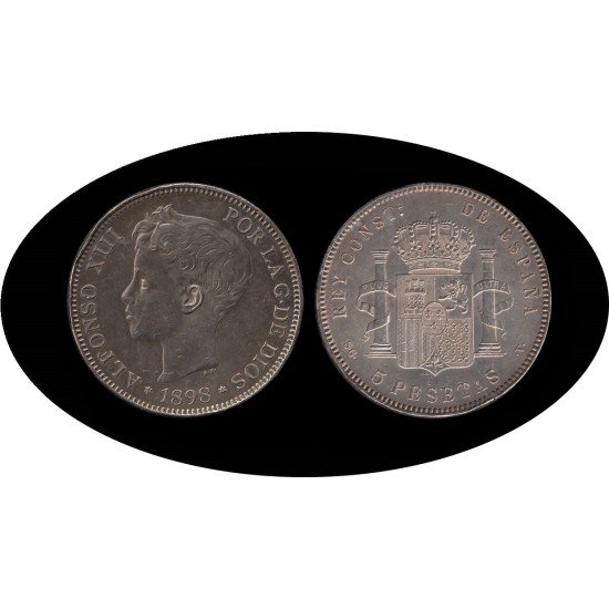 España 5 Pesetas Plata Duro 1898 *98 SG V Alfonso XIII España 5 Pesetas Plata Duro 1898 *98 SG V Alfonso XIII