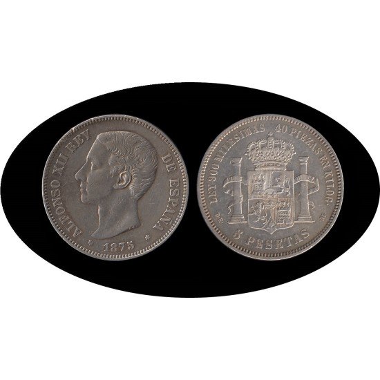España 5 Pesetas Plata Duro 1875 *75 DE M Alfonso XII España 5 Pesetas Plata Duro 1875 *75 DE M Alfonso XII