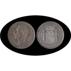 España 5 Pesetas Plata Duro 1885 *87 MP M Alfonso XII España 5 Pesetas Plata Duro 1885 *87 MP M Alfonso XII