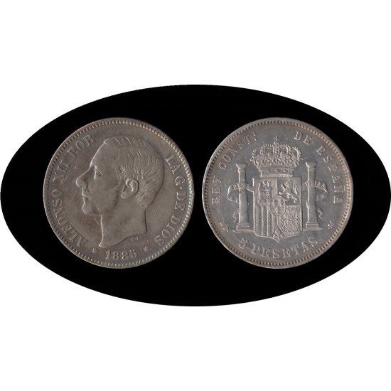 España 5 Pesetas Plata Duro 1885 *87 MP M Alfonso XII
