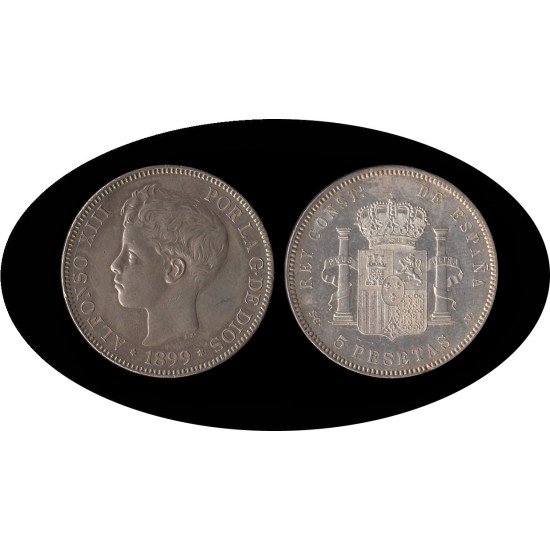España 5 Pesetas Plata Duro 1899 *99 SG V Alfonso XIII España 5 Pesetas Plata Duro 1899 *99 SG V Alfonso XIII
