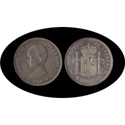 España 5 Pesetas Plata Duro 1890 *90 PG M Alfonso XIII España 5 Pesetas Plata Duro 1890 *90 PG M Alfonso XIII