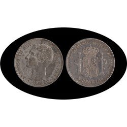 España 5 Pesetas Plata Duro 1876 *76 DE M Alfonso XII