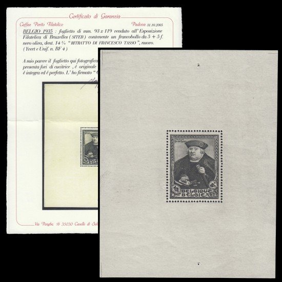 Bélgica HB 4 1935 Príncipe Francisco de Tasis pintura de Holbein el Joven MNH Bélgica HB 4 1935 Príncipe Francisco de Tasis pintura de Holbein el Joven MNH