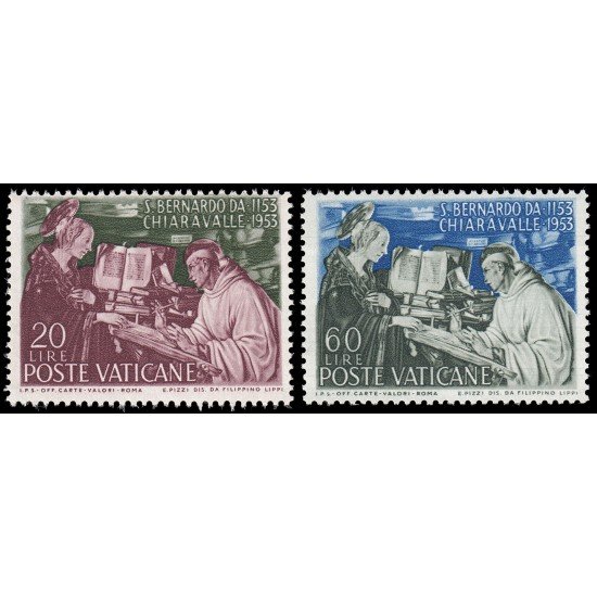Vaticano 189/90 1953 San Bernardo virgen Pintura religiosa Filipo Lippi MNH