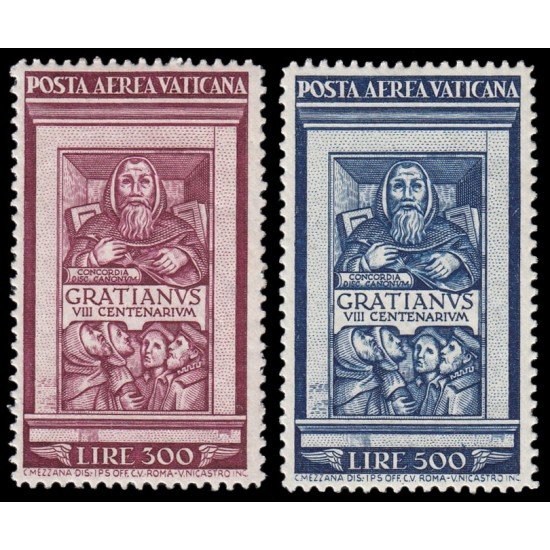 Vaticano Aéreo 20/21 1951 VIII centenario del Decreto de Graciano de Mónaco MNH
