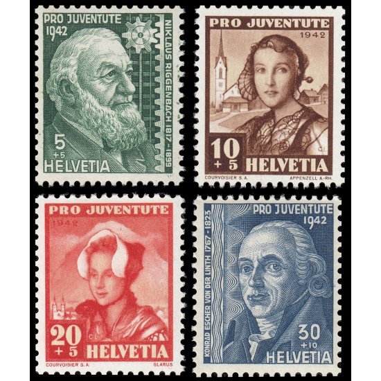 Suiza Switzerland 380/83 1942 Pro juventud N. Riggenbach y K. Escher von der Linth MNH Suiza Switzerland 380/83 1942 Pro juventud N. Riggenbach y K. Escher von der Linth MNH