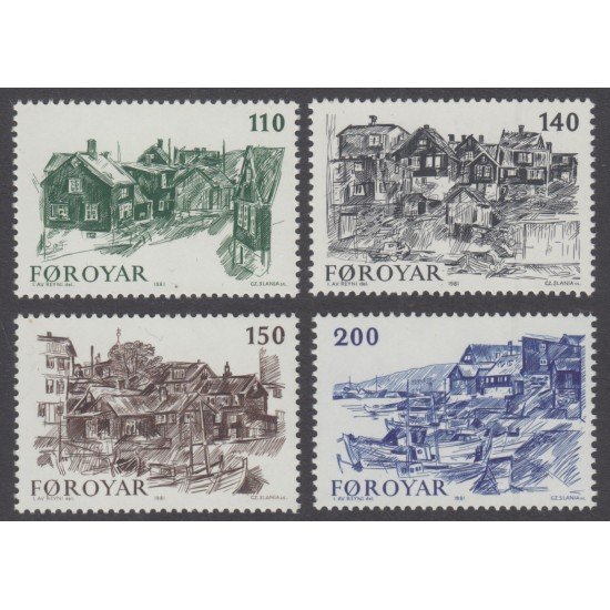 Feroe 53/56 1981 Vistas del viejo Torshavn-dibujos de Ingalvur av Reyni- Feroe 53/56 1981 Vistas del viejo Torshavn-dibujos de Ingalvur av Reyni-