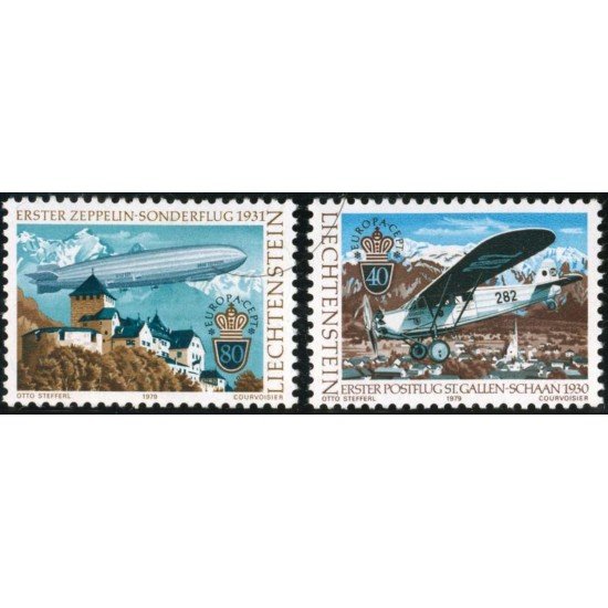 TRA2 Liechtenstein  Nº 664/65  1979  Europa-servicio postal aéreo-Lujo