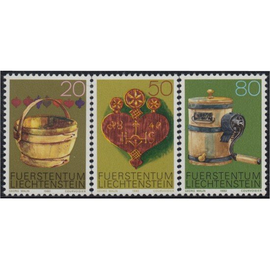 Liechtenstein 688/90 1980 Viejos utensilios de alpaca y madera MNH Liechtenstein 688/90 1980 Viejos utensilios de alpaca y madera MNH