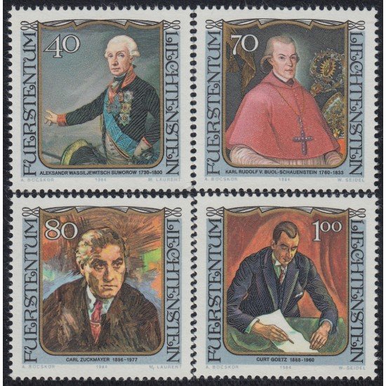 Liechtenstein 780/83 1984 Retratos de visitantes célebres MNH Liechtenstein 780/83 1984 Retratos de visitantes célebres MNH