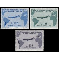 Italia Italy 845/47 1961 Visita del presidente Gronchi a Argentina Uruguay y Perú Mapa MNH