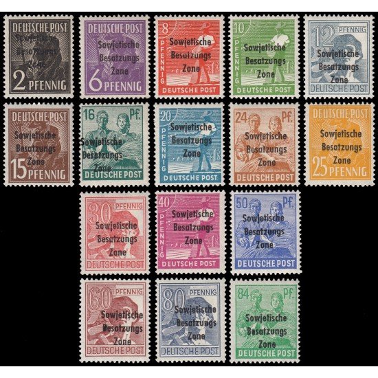 Alemania Oriental 8/23 1948 Emisiones Generales Sellos de zonas A.A.S. de 1947 sobrecargados MH