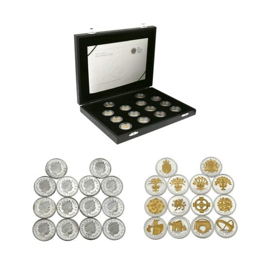 Gran Bretaña Great Britain 2008 1£ Colección 14 monedas 25 aniv. Plata Ag
