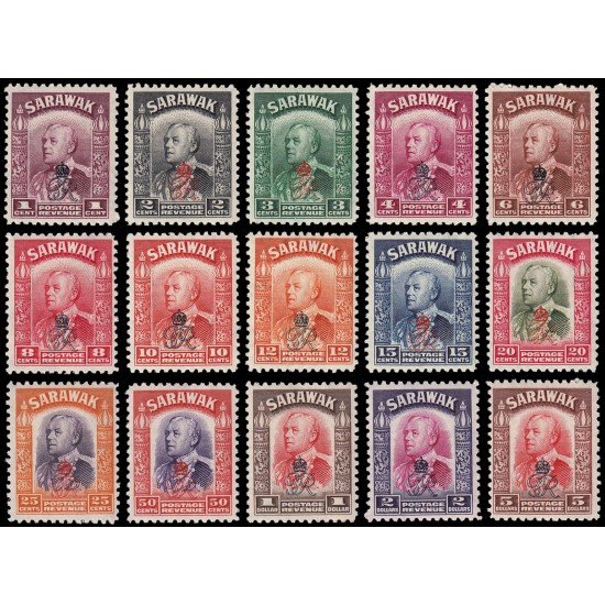 Sarawak 151/65 1947 Sellos de 1934-41 con sobrecarga MNH
