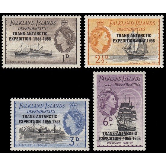 Falkland Islands Islas Malvinas 66/69 1956 Sobrecarga Expedición transantártida Dependencia South Shetlands MNH