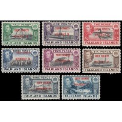 Falkland Islands Islas Malvinas 17/24 1944 Sellos anteriores con sobrecarga roja Dependencias Orcadas del Sur MNH